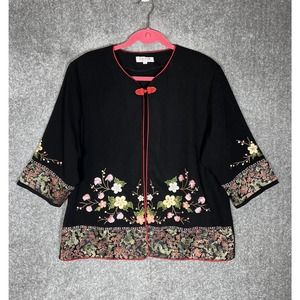Vintage‎ SMILE Floral Embroidered Asian One Button Cardigan Womens Size XXXL